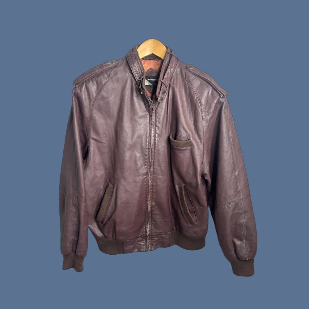 Members Only VINTAGE Members Only Jacket Mens 42 Brown Leather Bomber Flight Zip Pockets 80s Size US XS / EU 42 / 0 - 1 Thumbnail