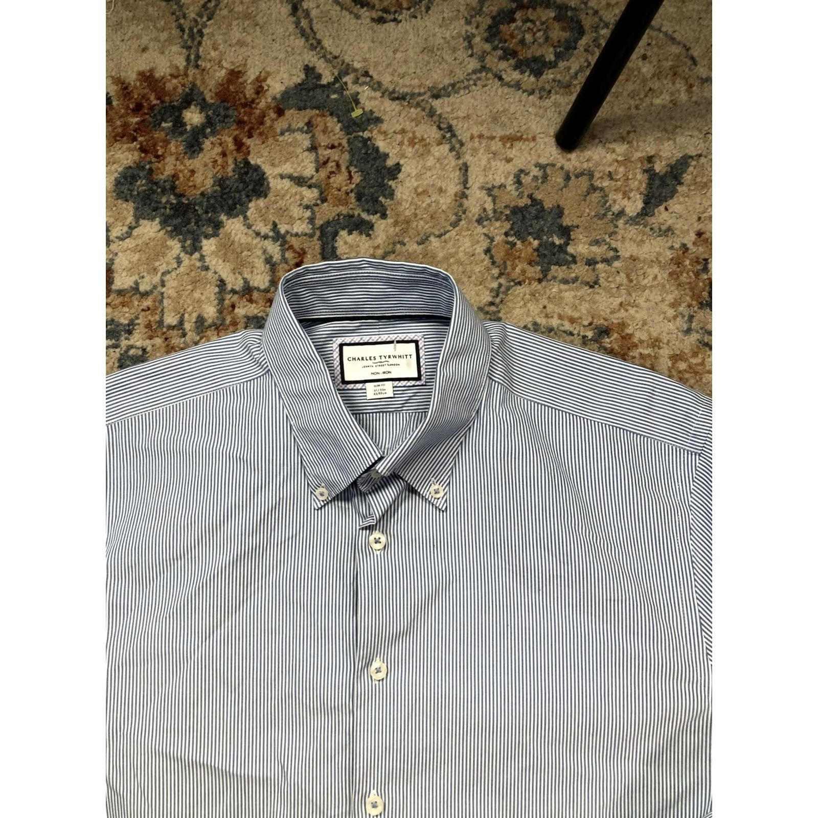 Charles Tyrwhitt Charles Tyrwhitt Dress Shirt Mens 17 34/35 Slim Non-Iron Blue Stripe Shirt Size 46R - 2 Thumbnail