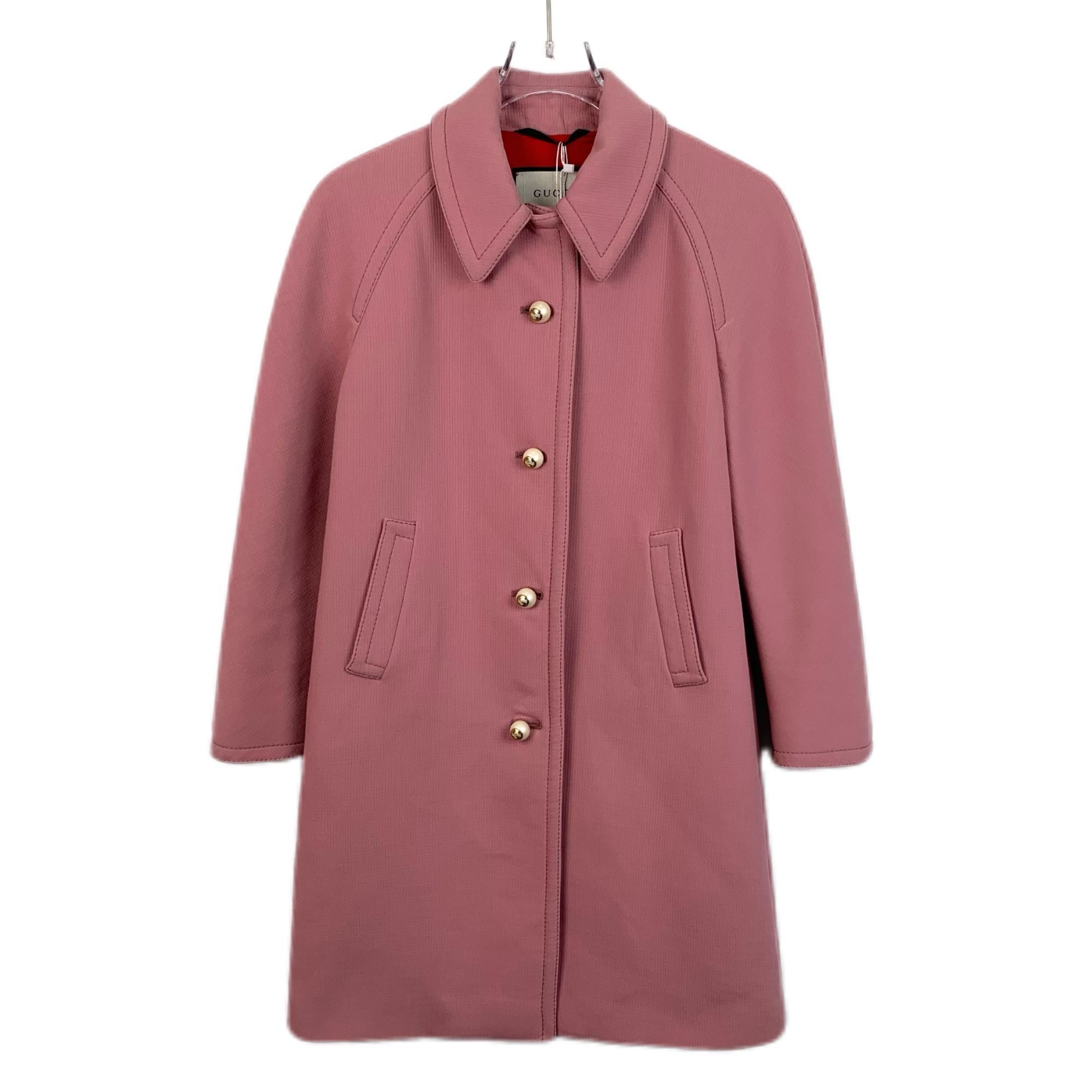 [Gucci] Pink Wool Pearl Button Trench Coat 38 S