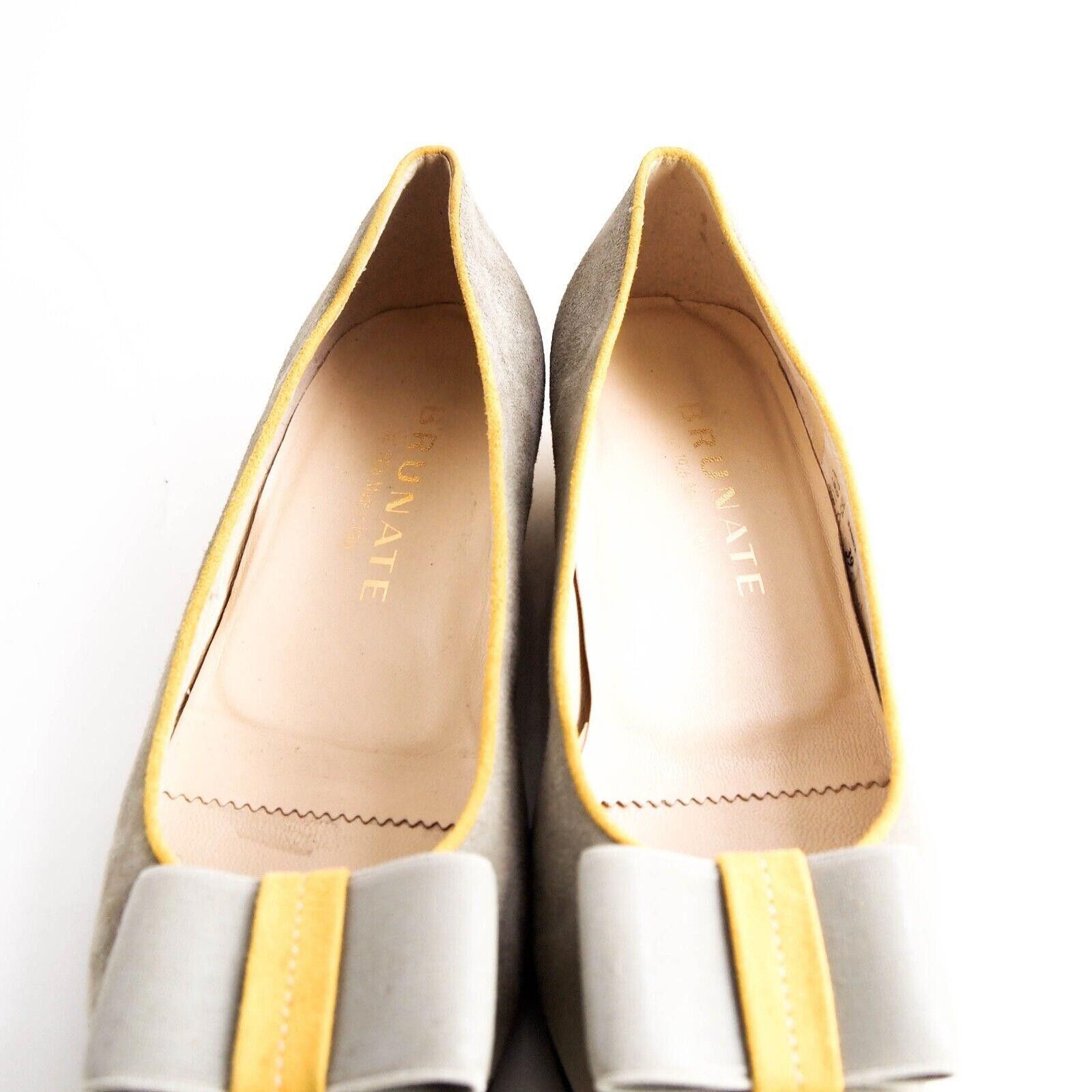Designer Brunate Bow Loafers Low Wedge Gray Yellow Suede US 9 EU 39 Size US 9 / IT 39 - 4 Thumbnail