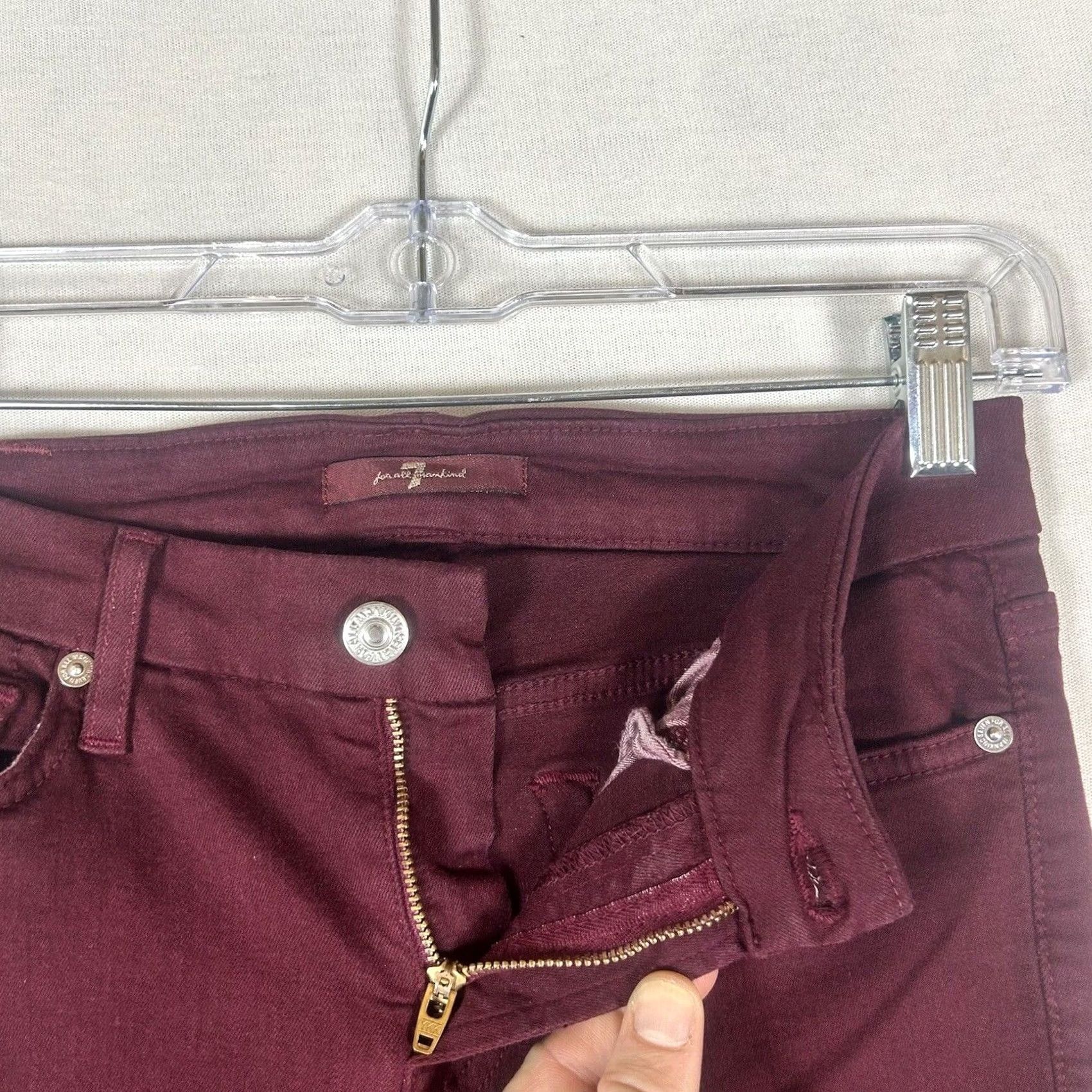 7 For All Mankind 7 For All Mankind Jeans Womens Skinny 25 Burgundy Red Denim 27in Inseam Boho Punk Retro 5-Pocket Embroidered Logo Slim Fit Baggy (Adjust if needed) Size 42" / US 20 - 2 Thumbnail