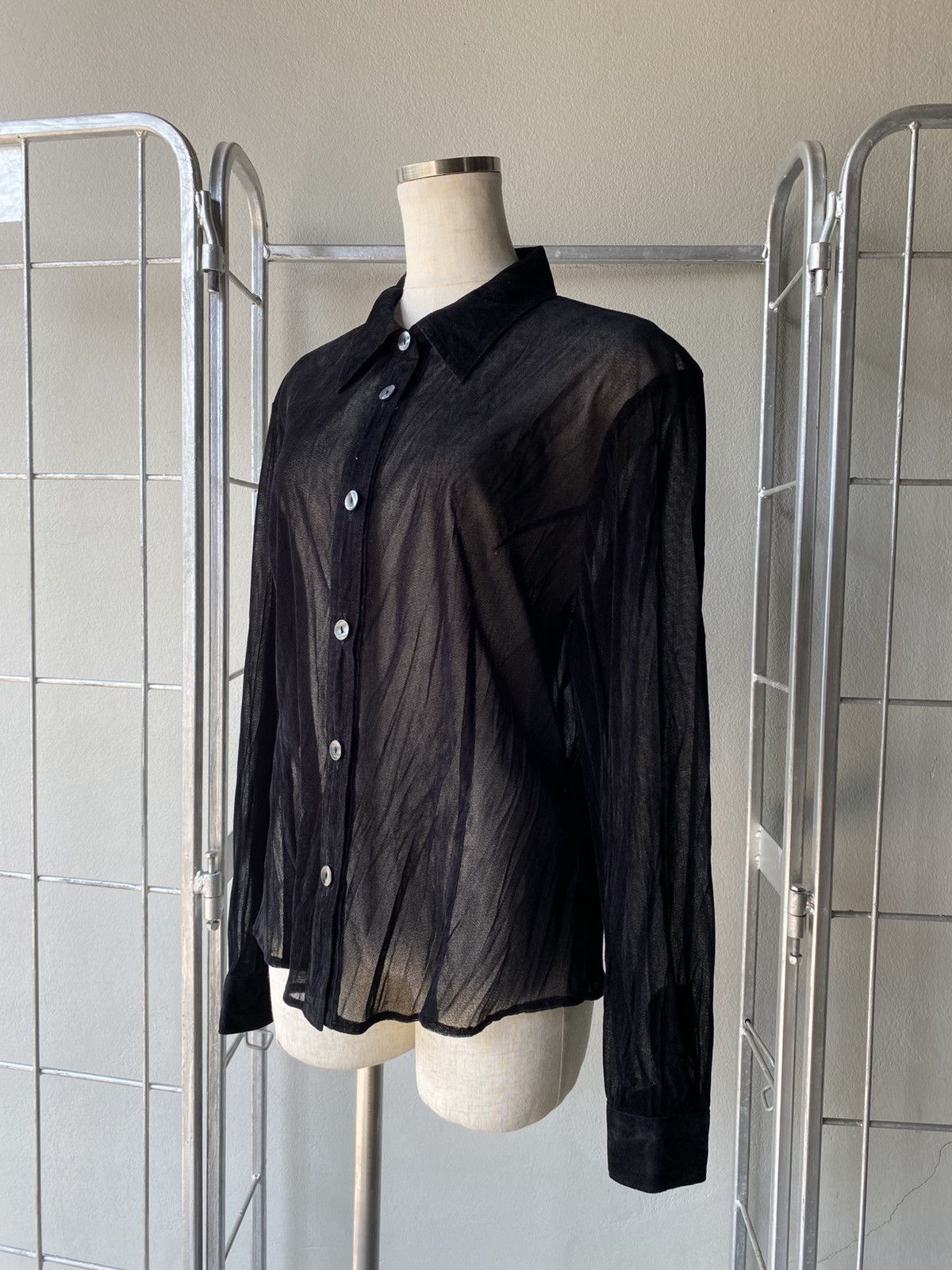 Designer Asuka Black Sheer Velvet Shirt. Size L / US 10 / IT 46 - 3 Thumbnail