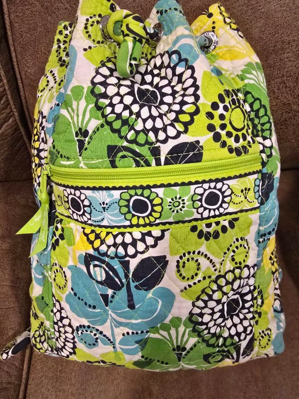 Vera Bradley Women's Vera Bradley Drawstring Green Blue Floral Quilted Ba Size ONE SIZE - 1 Thumbnail