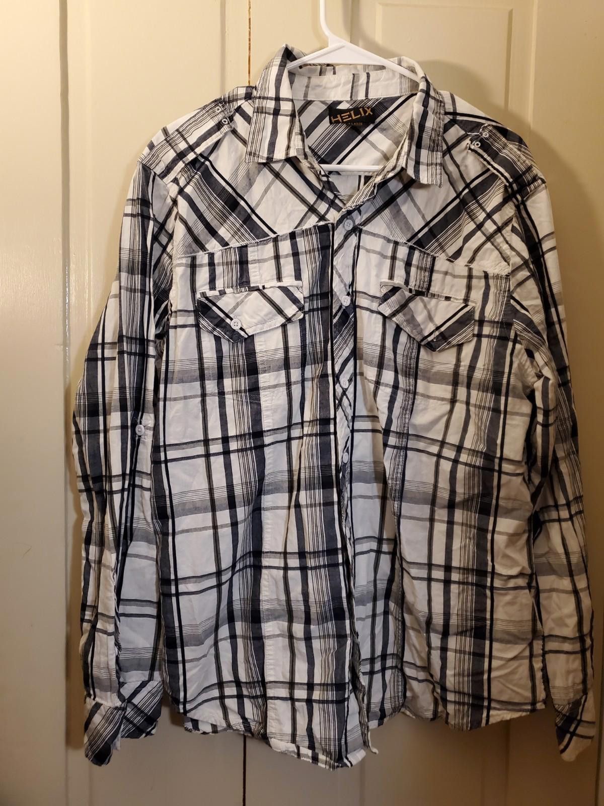 Helix Helix Men's Size XL Western Button Plaid Blk White Shirt L/S Size US XL / EU 56 / 4 - 1 Thumbnail