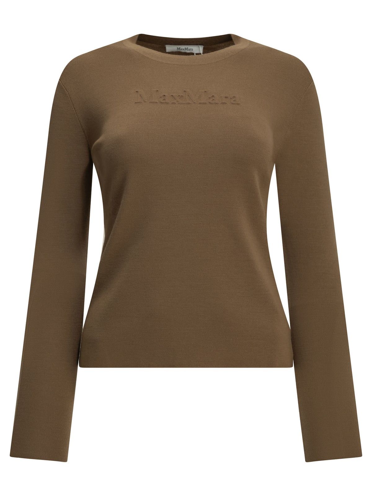 Max Mara Round-Neck T-Shirt Made Of Virgin Wool in Brown, Women's