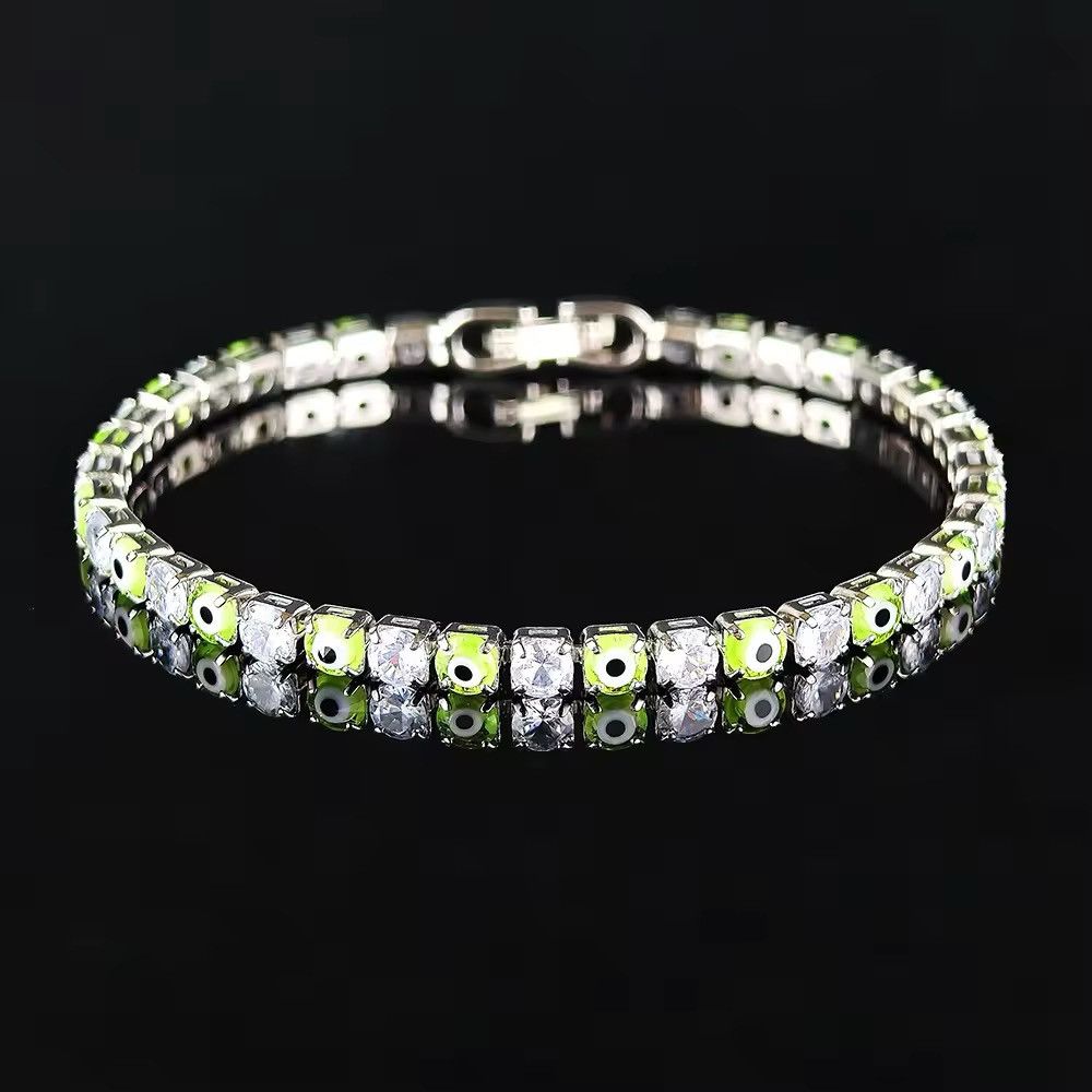 Sterling Silver 4mm Green Color Evil Eye Bracelet Size ONE SIZE - 1 Thumbnail