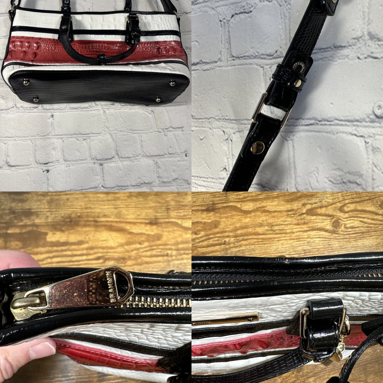 BRAHMIN Brahmin Melbourne Collection Mini Asher Croc Embossed Leather Tote Bag Red Shoulder Bag Women Zip Pockets Tassel 22k Gold Beig e Lining Brown/Beige? Size ONE SIZE - 9 Thumbnail