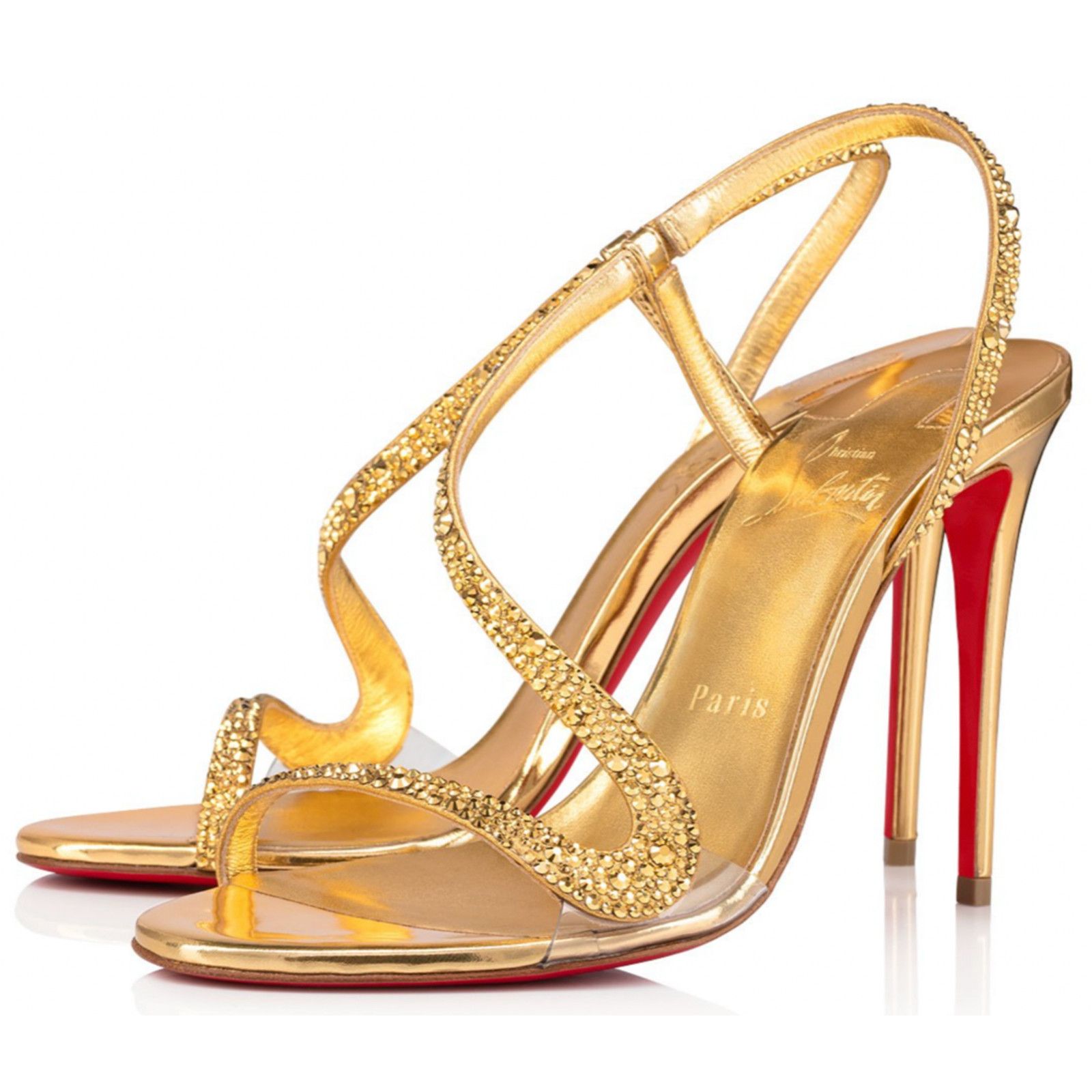 Christian Louboutin Rosalie Strass 100 Gold Ankle Strap Sandal Heel Pump 41 Size US 11 / IT 41 - 1 Thumbnail