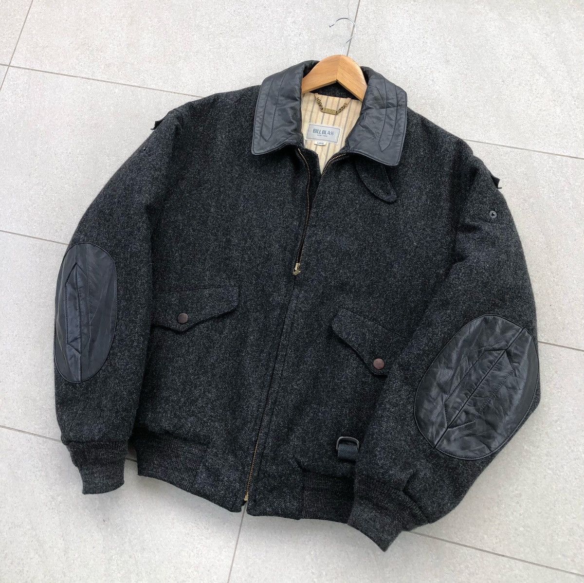 Bill Blass VTG Bill Blass Collar Elbow Patch Leather Wool Bomber Jacket Size US L / EU 52-54 / 3 - 1 Thumbnail
