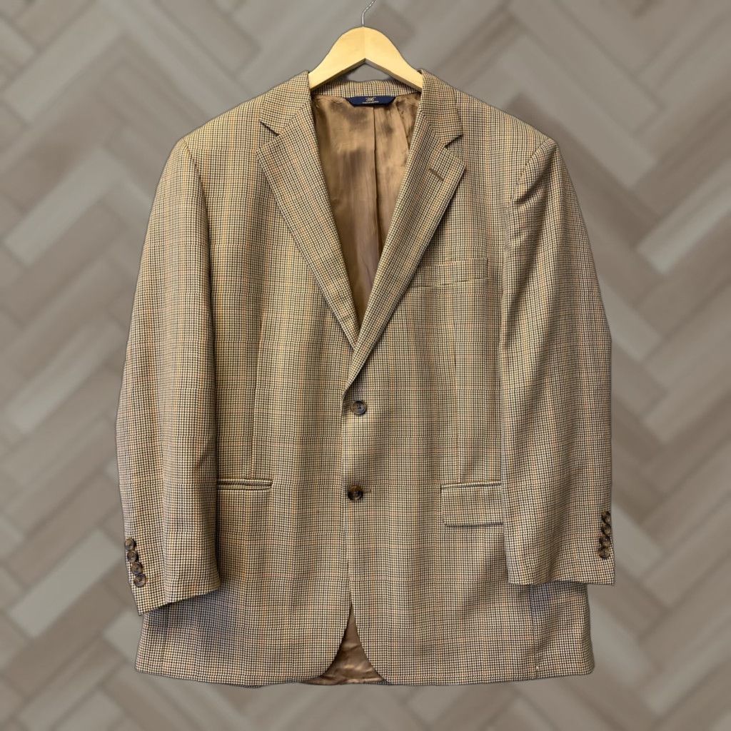 Brooks Brothers VINTAGE Brooks Brothers Brown Houndstooth Wool Tuxedo Suit Jacket Men 42R Formal Size 42R - 1 Thumbnail