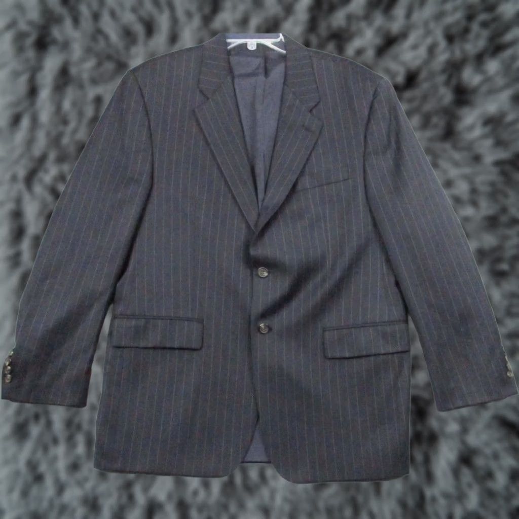 Ralph Lauren LAUREN RALPH LAUREN Wool Blazer 42R Gray Pinstripe Suit Jacket Blazer Men 42 Chest Tweed Notch Lapel Satin Four-Button Size 42R - 1 Thumbnail