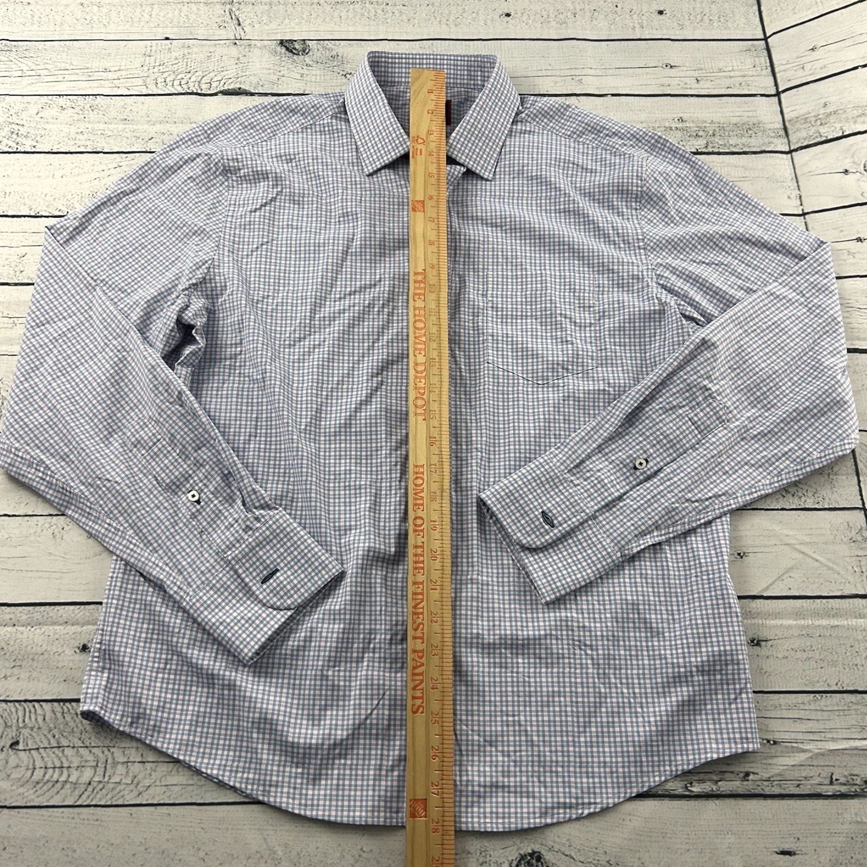 UNTUCKit UNTUCKit Shirt Long Sleeve Nylon Plaid Button Front Mens M Blue White Size US M / EU 48-50 / 2 - 3 Thumbnail