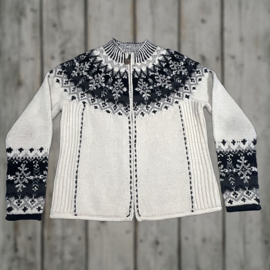 Icelandic Design Sweater Women Small Wool Angora Nylon Knit Full Zip Crew Neck Multicolor Winter Snow Winter Classic Ski Designer Pilling