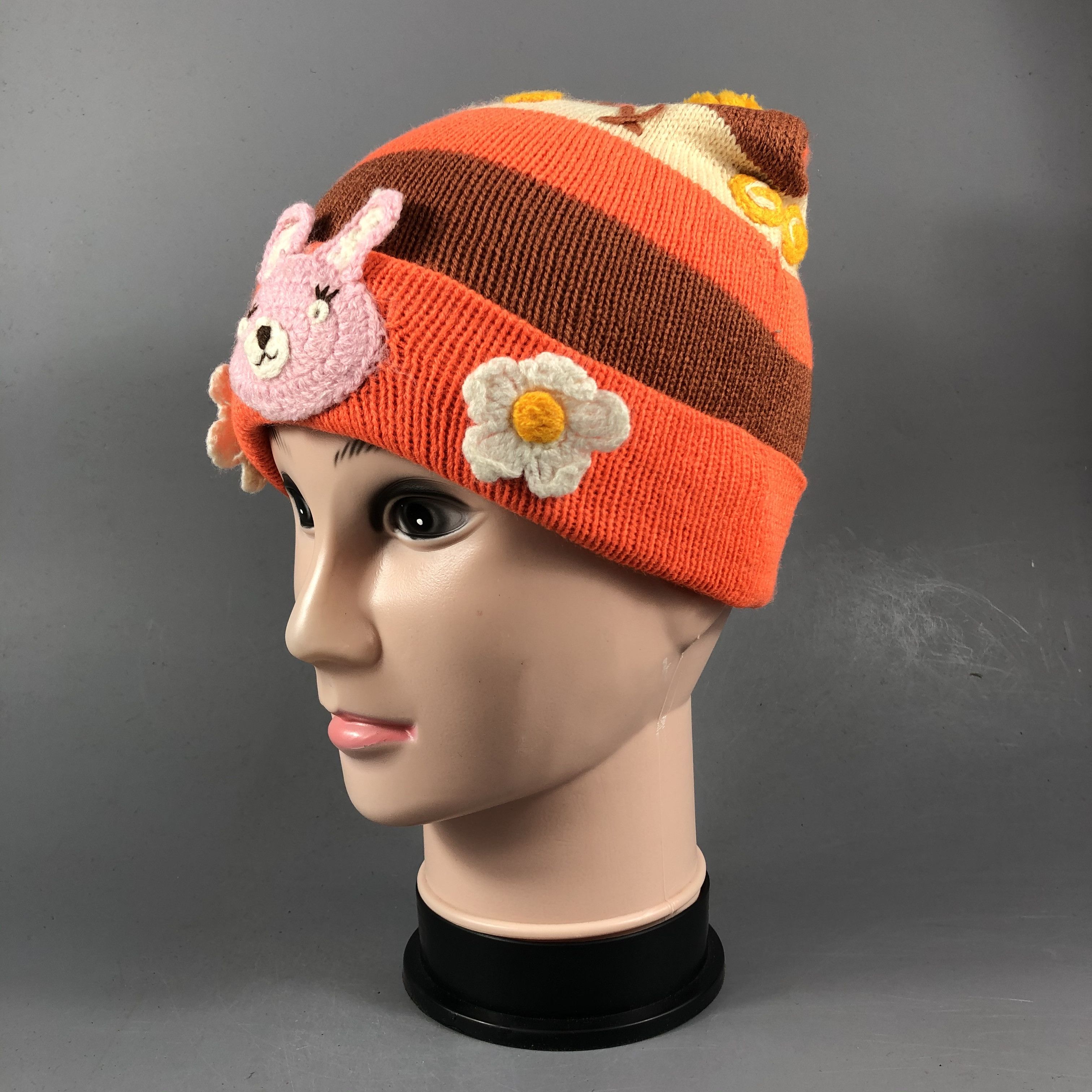 Japanese Brand Crochet Stripe Bear Beanie Hat Size ONE SIZE - 2 Thumbnail