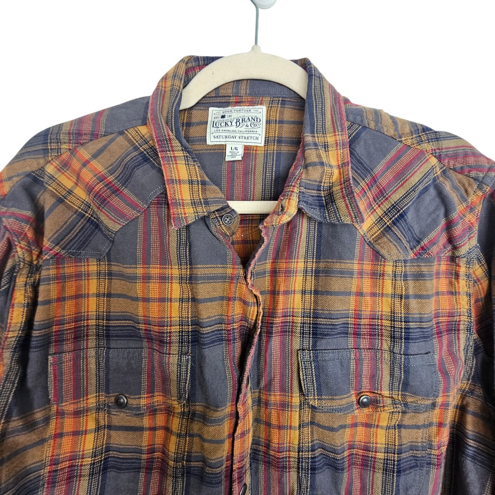 Lucky Brand Lucky Brand Mens Plaid Western Shirt L Cowboy Country Rodeo Size US L / EU 52-54 / 3 - 2 Thumbnail