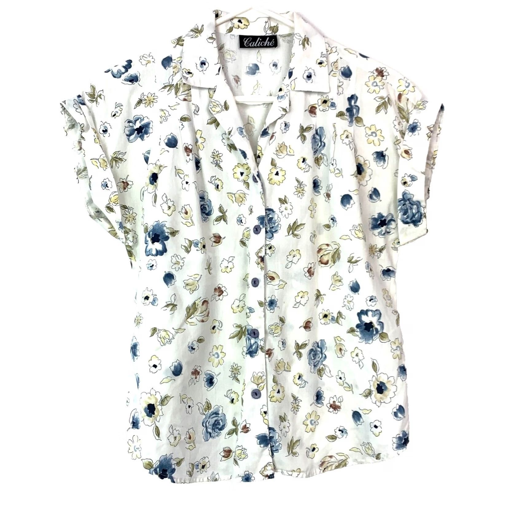 Vintage VINTAGE Caliche Floral Short Sleeve Camp Shirt Womens Medium White Cotton Blend 80s 90s Size M / US 6-8 / IT 42-44 - 2 Thumbnail
