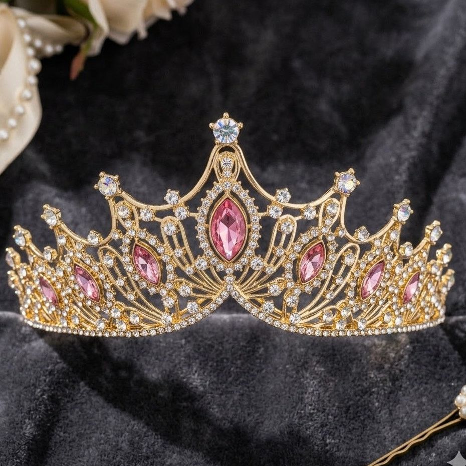 & Other Stories Gold Tiara Pink Jewels Princess Queen Halloween Costume Size ONE SIZE - 4 Thumbnail