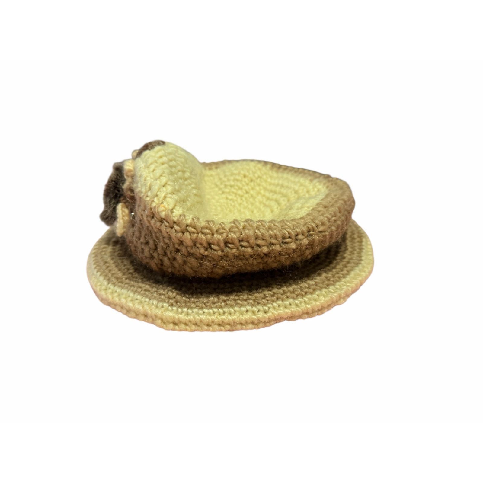 Other Women's Brown Cream Crocheted Flower Embellish Circle Hat Size ONE SIZE - 2 Thumbnail