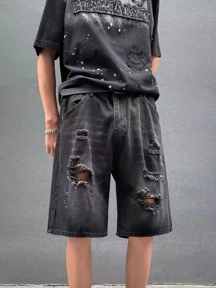 Baggy Shorts Black Denim Shorts Supre Vintage Loose High Street