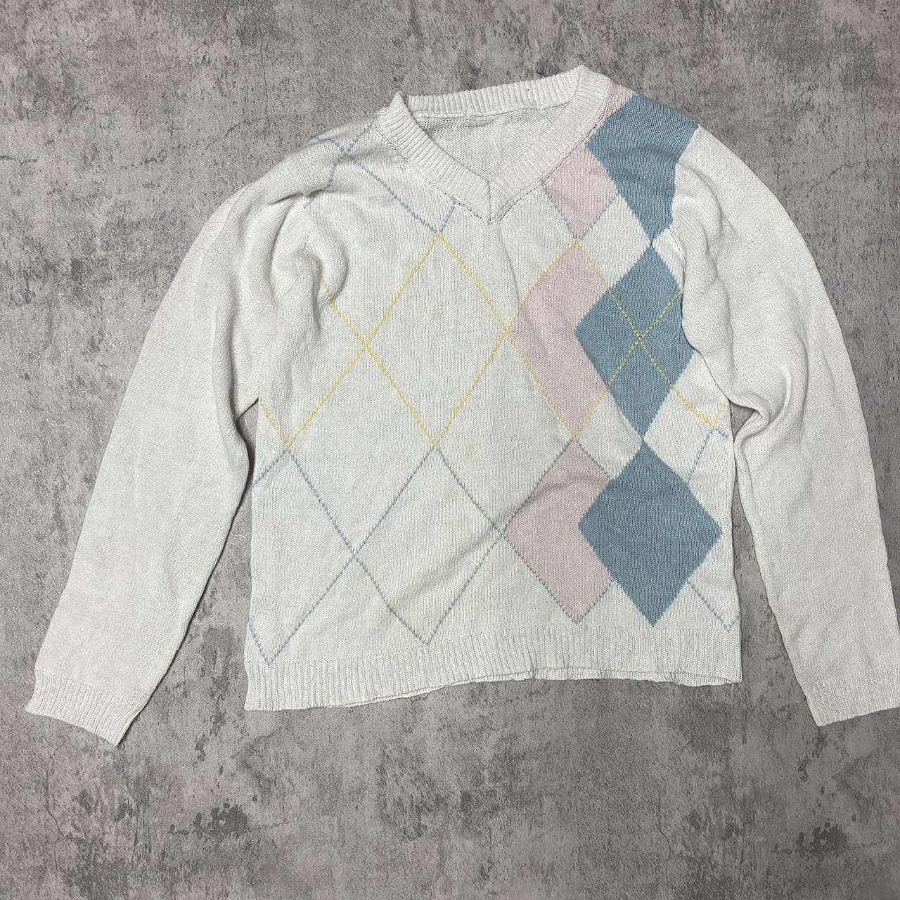 Other White and pink argyle sweater #preppy #retro Size US M / EU 48-50 / 2 - 1 Thumbnail