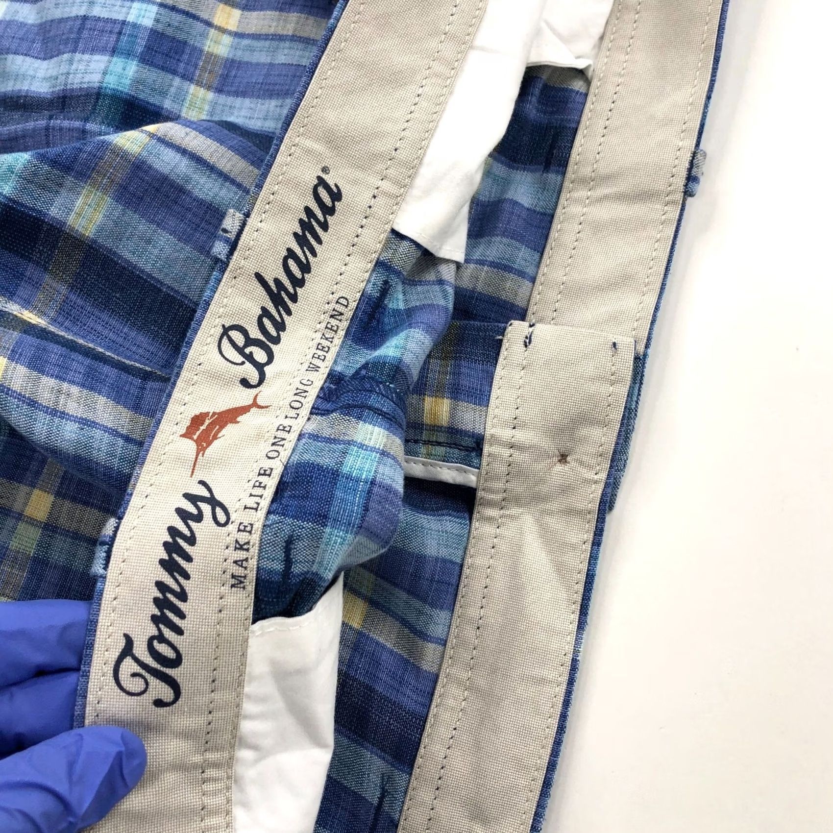 Tommy Bahama VINTAGE Tommy Bahama 42 (Fit 44W) Linen Blend Flat Front Chino Plaid 10" Shorts Blue Size US 44 / EU 60 - 6 Thumbnail