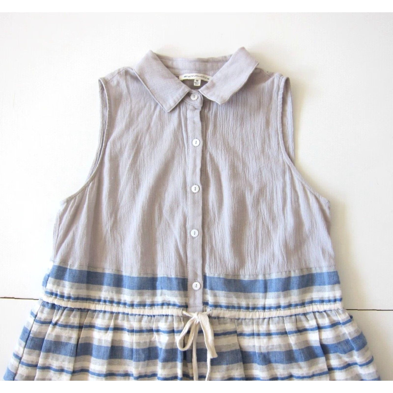 Vintage Symphony Shirt Dress Sleeveless Collared Tunic Cotton Gauze Stripe M Women Size M / US 6-8 / IT 42-44 - 3 Thumbnail