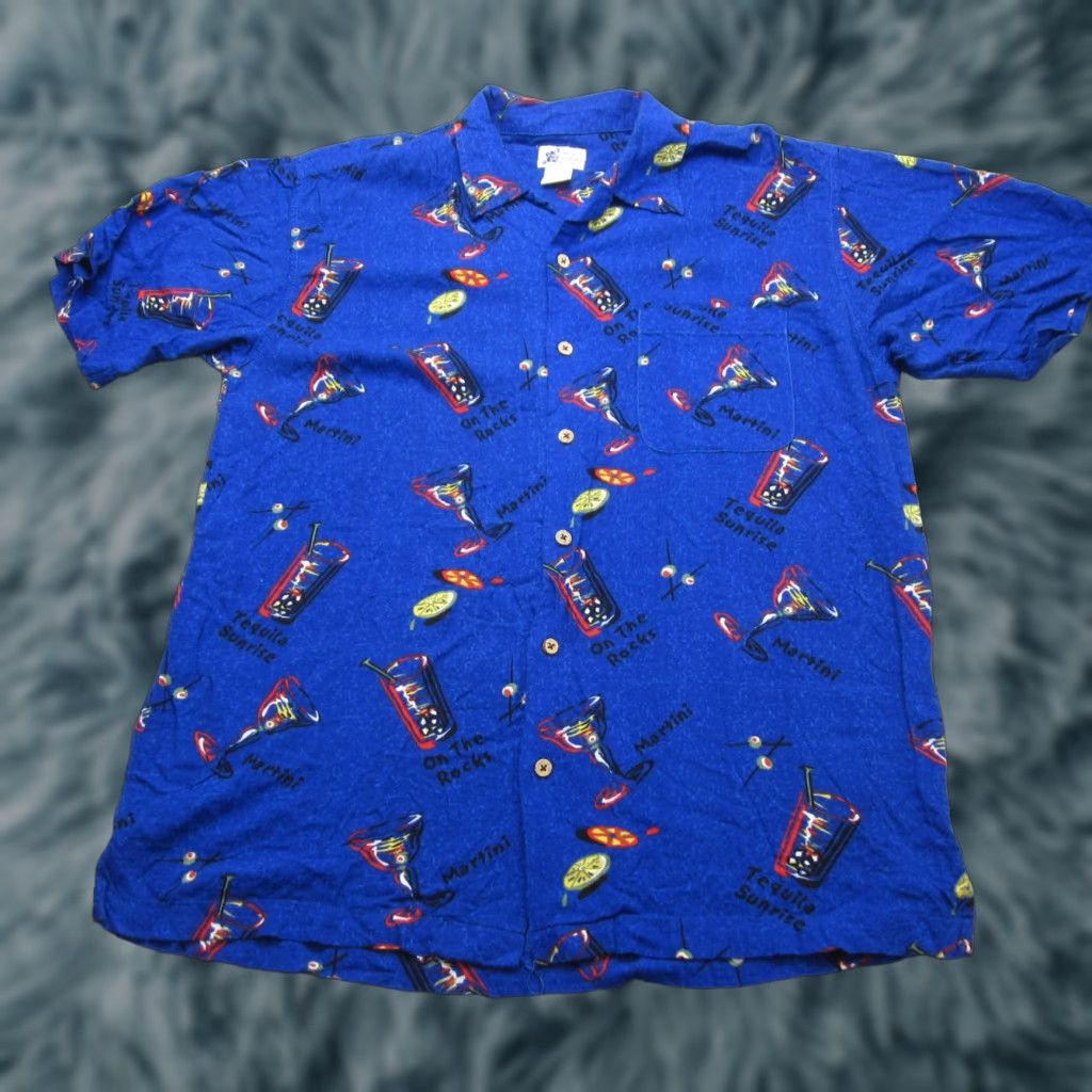 Cherokee Cherokee Shirt Mens Large Blue Button Up Waikiki Hawaiian Cocktails Drinks Party Size US L / EU 52-54 / 3 - 1 Thumbnail