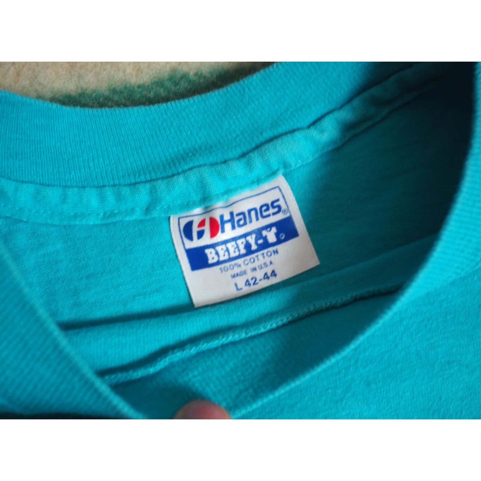 Hanes VINTAGE Hanes T-Shirt Hawaii Palm Blue 90s 80s USA Made Surf Tee Mens L Size US L / EU 52-54 / 3 - 3 Thumbnail