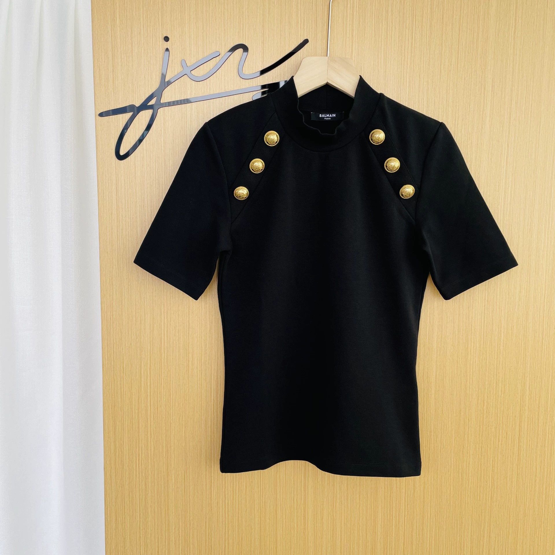 Balmain BALMAIN women's black S slim crew short tee 99 new Size S / US 4 / IT 40 - 1 Thumbnail