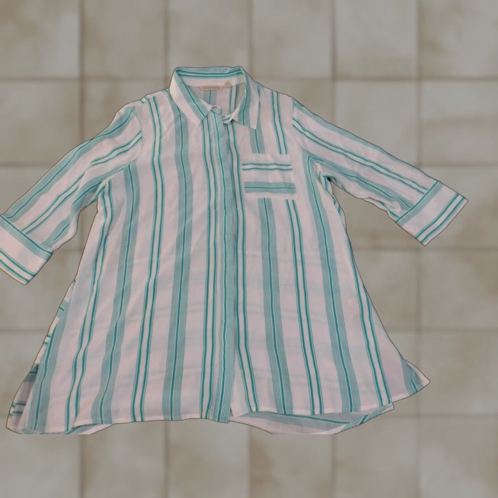 Soft Surroundings Soft Surroundings Button-Up Shirt Womens Medium Green Striped Viscose Knit Casual Size M / US 6-8 / IT 42-44 - 1 Thumbnail
