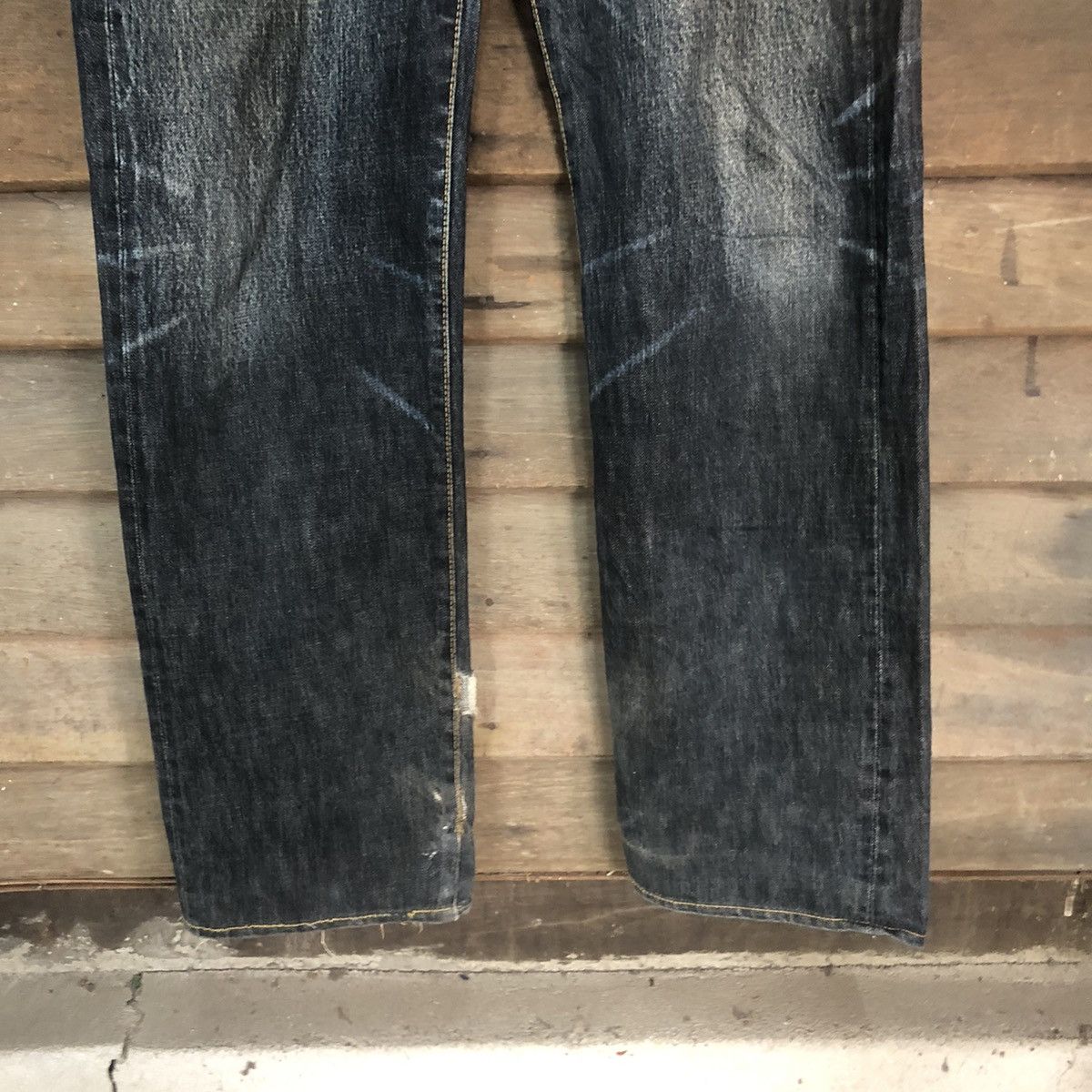 DL R 45rpm selvedge Black faded Distressed Denim Pants #7321