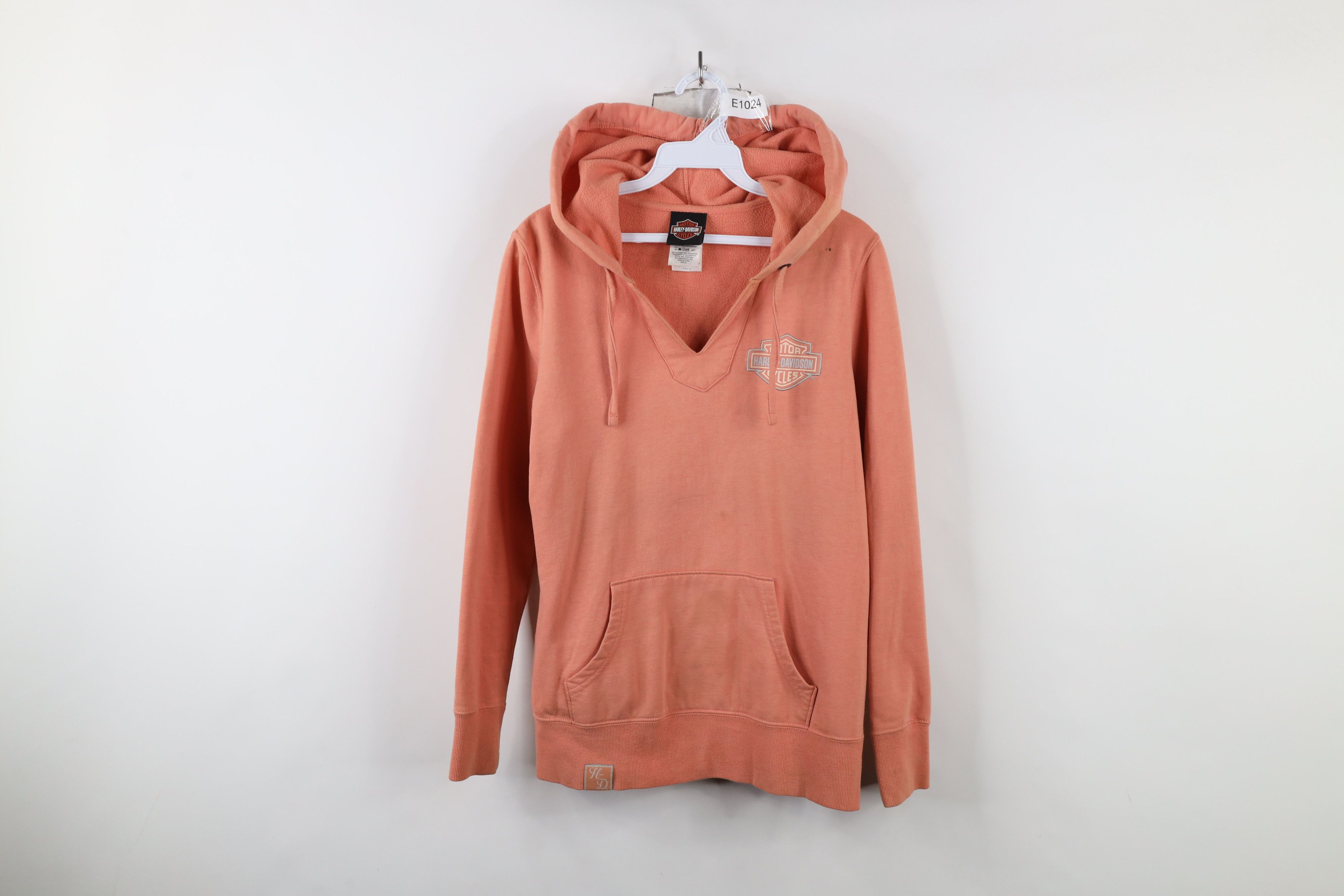 Harley Davidson × Vintage Vintage Harley Davidson Spell Out V-Neck Hoodie Pink Size S / US 4 / IT 40 - 1 Thumbnail