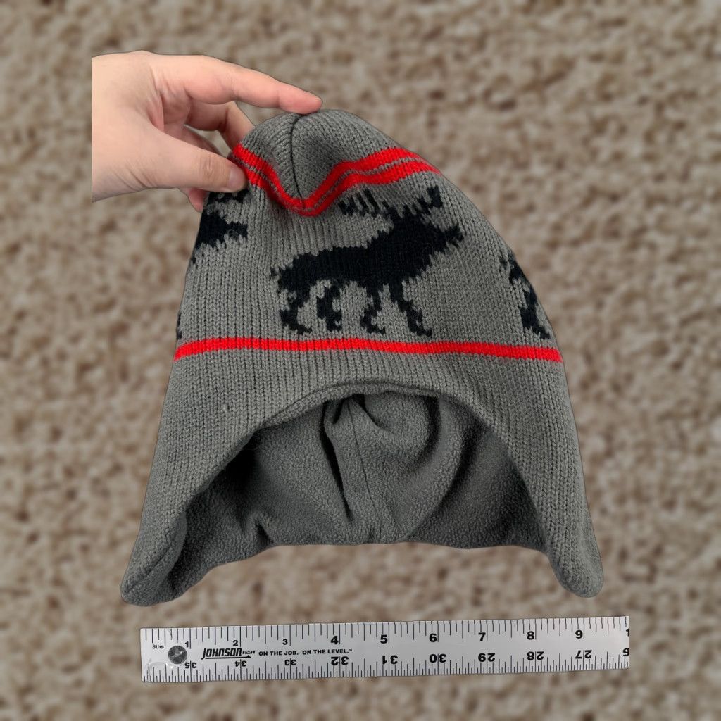 Vintage Moose Beanie Toque Adult One Size Gray Knit Lined Ear Flaps Acrylic Polyester Size ONE SIZE - 1 Thumbnail