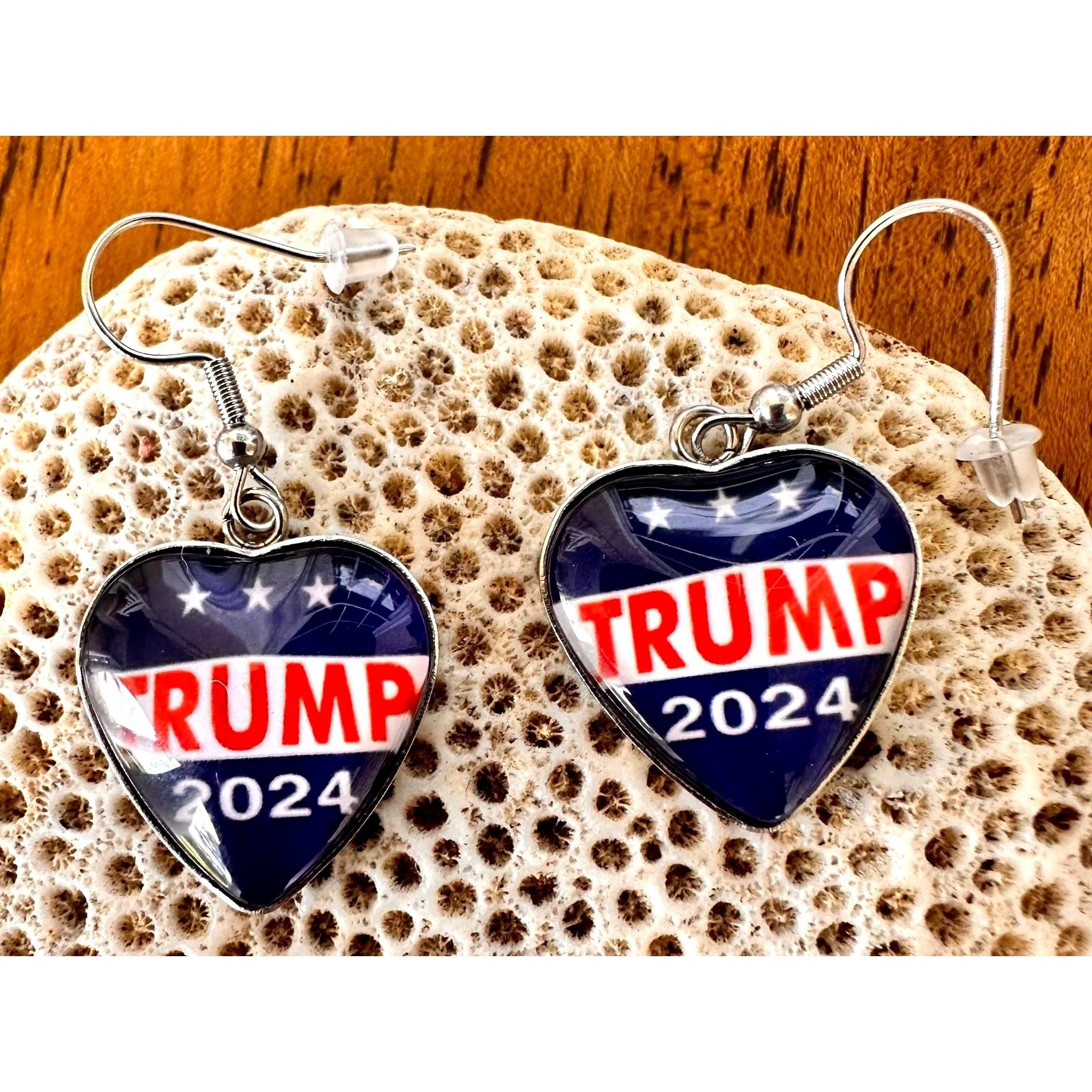 Handmade Trump 2024 MAGA Earrings Patriotic New Heart Shaped Dangle H Size ONE SIZE - 8 Thumbnail