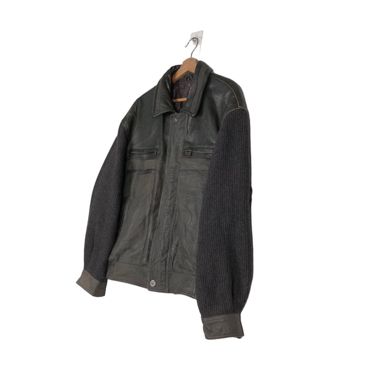 Japanese Brand 🔥Vintage Biker Leather Jacket Japan Made Knit Sleeve Rare Size US L / EU 52-54 / 3 - 2 Thumbnail