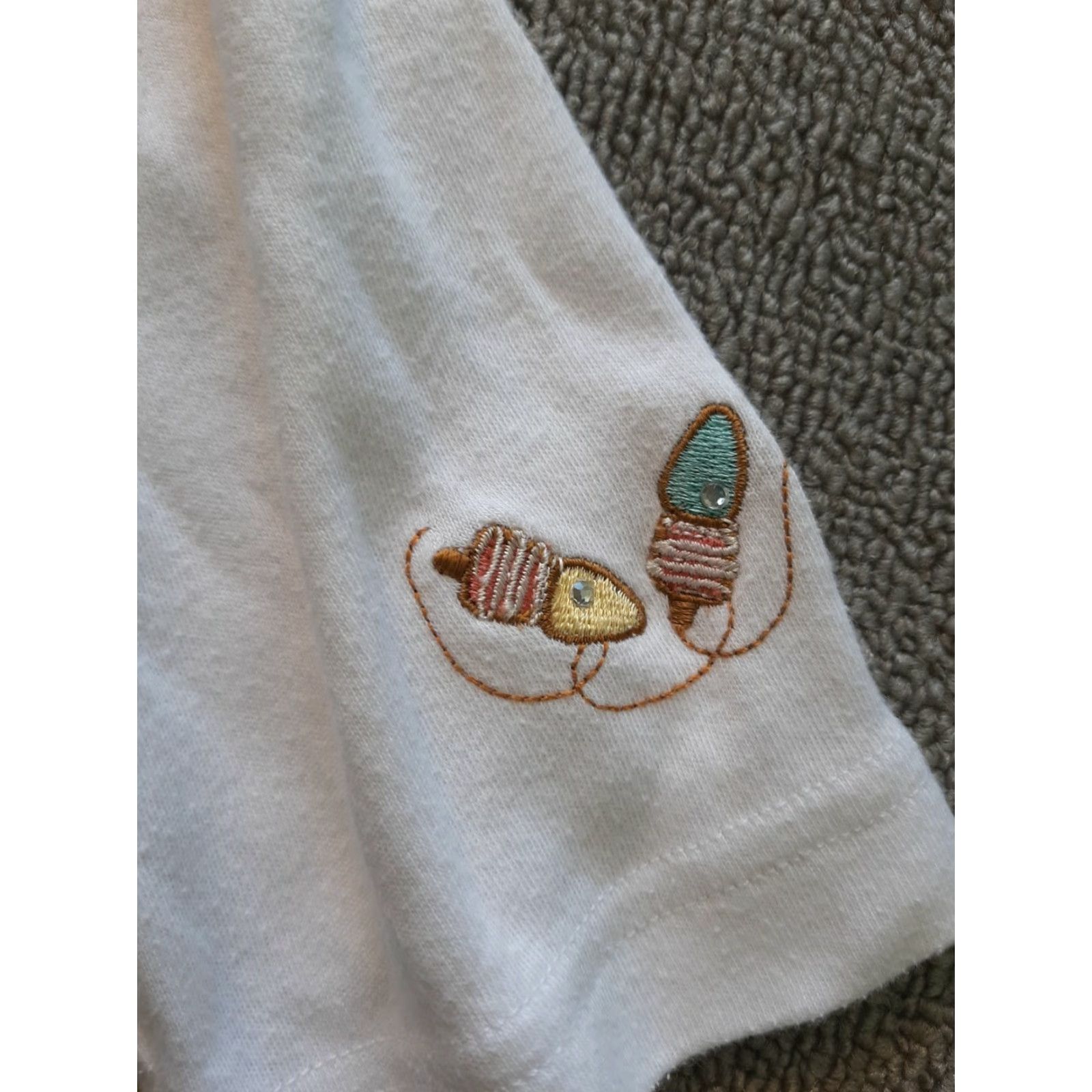 Vintage CB Casual Womens Top 3/4 Sleeve White Christmas Lights Embordered Beads Tee Shirt Petite Regular Long Sleeve Casual Shirt Womens Size L / US 10 / IT 46 - 4 Thumbnail