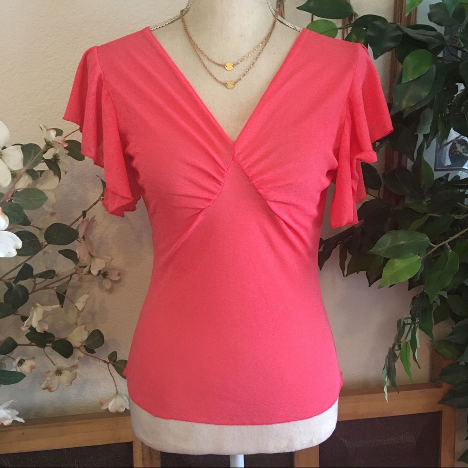 Designer Lele brand flutter sleeve top sheer stretchy NEW M Size M / US 6-8 / IT 42-44 - 1 Thumbnail