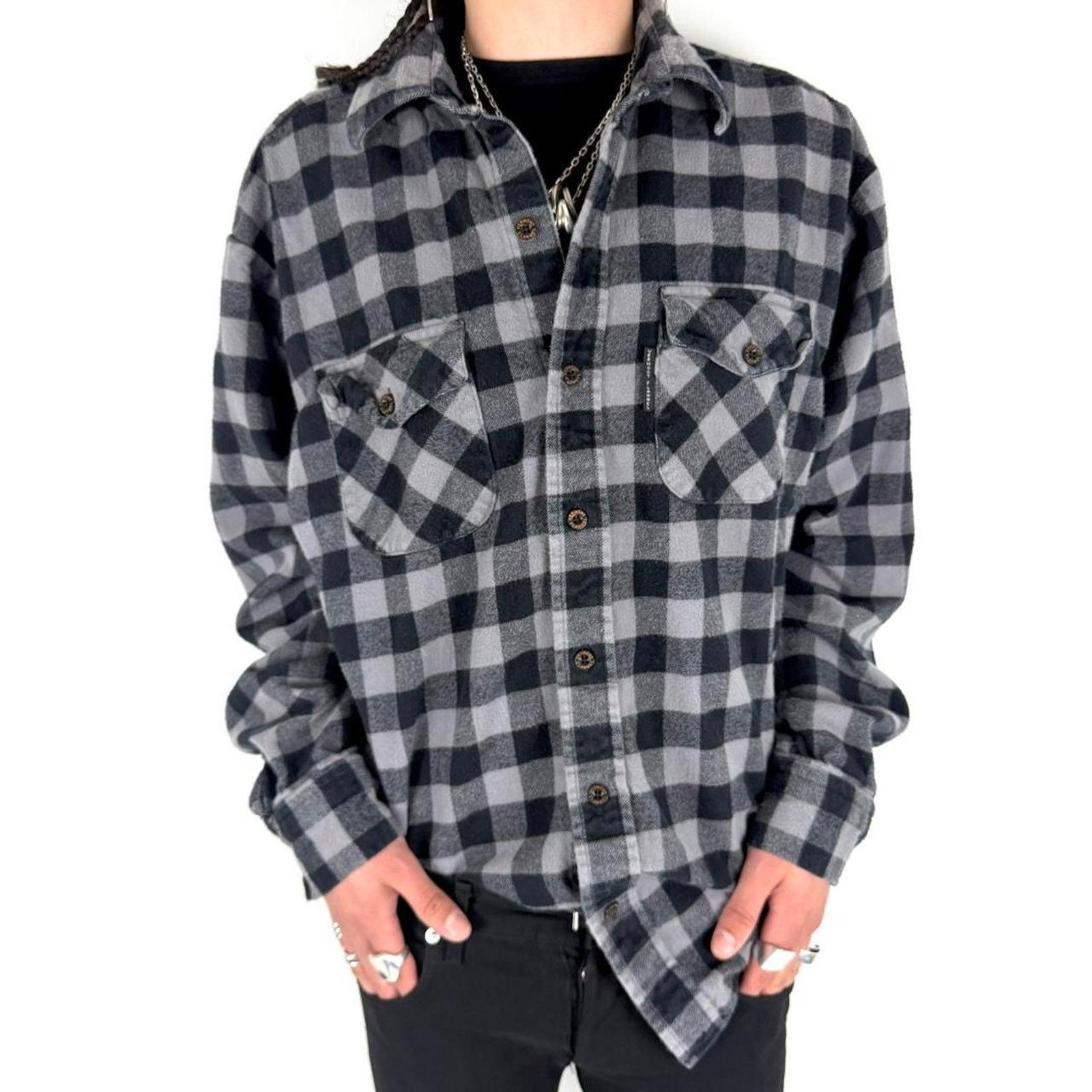 Carhartt × Dickies × Vintage Vintage y2k grunge black plaid archive skater button up Size US L / EU 52-54 / 3 - 1 Thumbnail