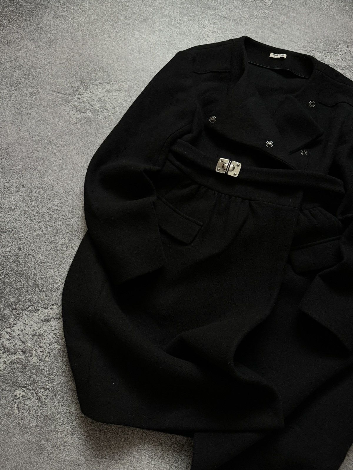 Miu Miu × Prada Miu Miu 44 by Prada black wool coat + belt jacket overcoat Size M / US 6-8 / IT 42-44 - 4 Thumbnail