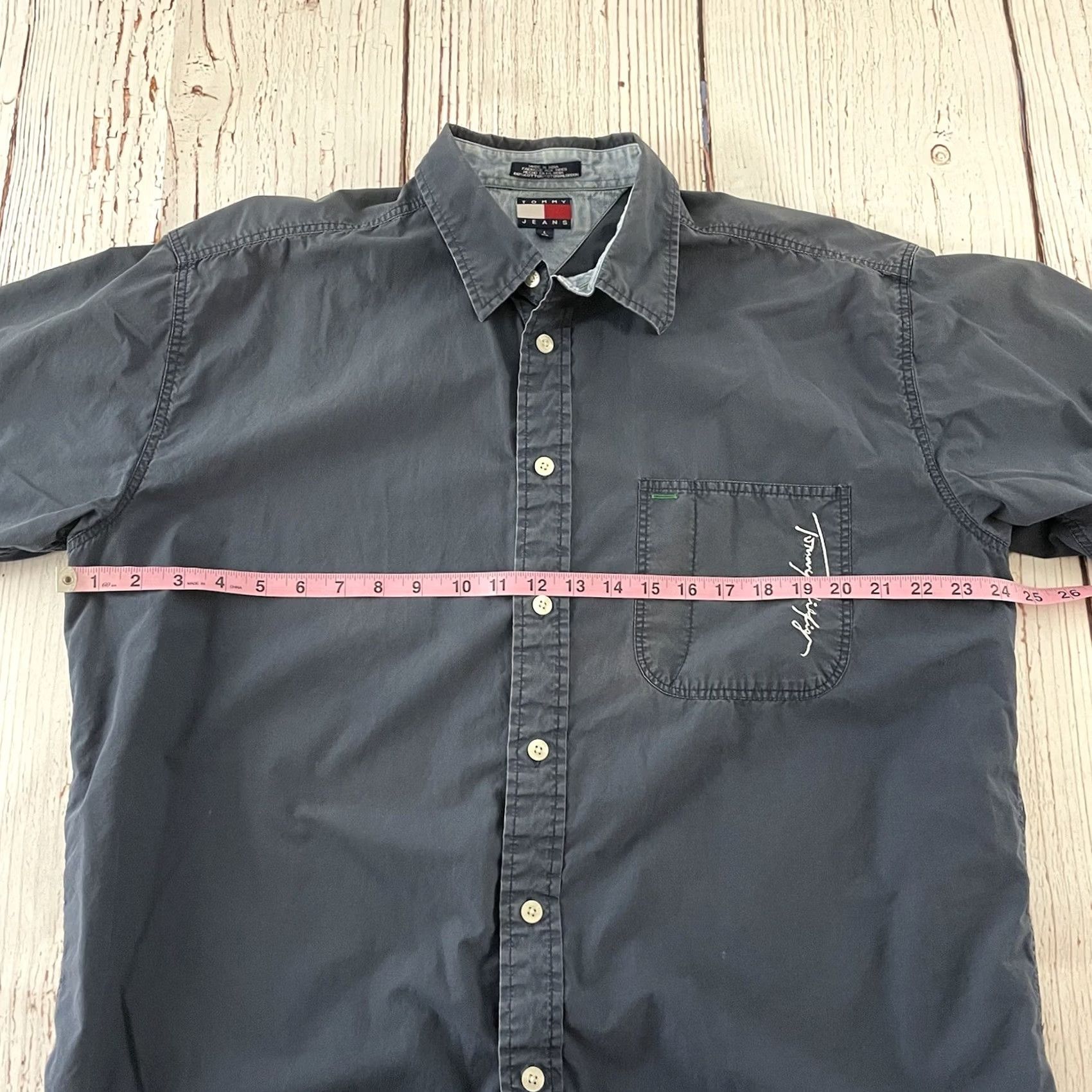 Tommy Hilfiger Tommy Hilfiger Tommy Jeans Short Sleeve Button-Up Shirt Men's Large Blue 90s Size US L / EU 52-54 / 3 - 5 Thumbnail