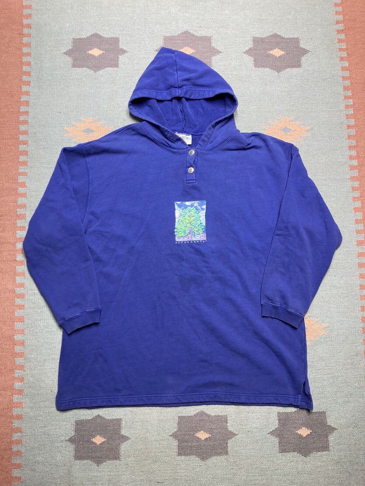 Vintage VTG 90s hoodie tree forest nature cotton button made USA XL Size US XL / EU 56 / 4 - 1 Thumbnail