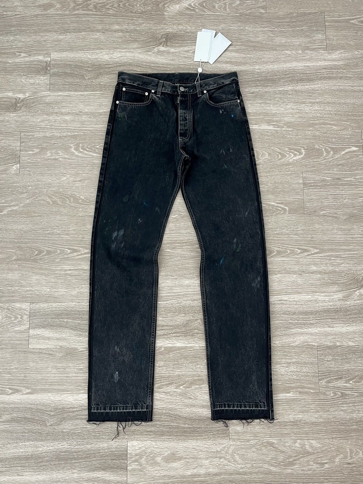 image of Maison Margiela Paint Splatter Back Pocket Denim Jeans in Black, Men's (Size 34)