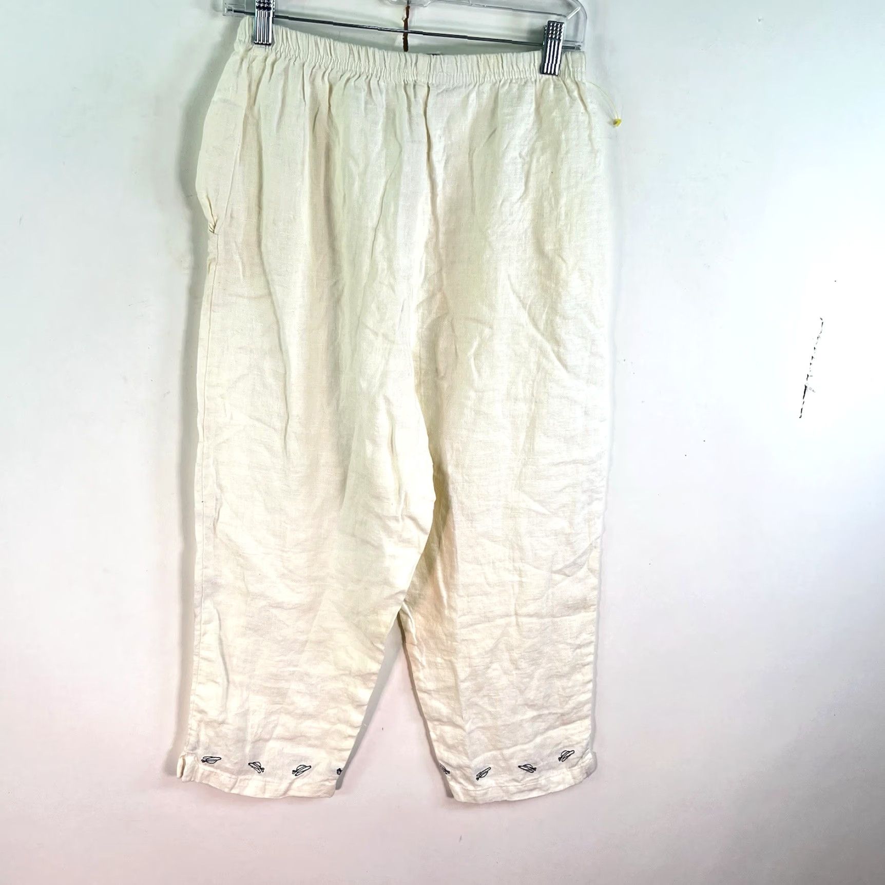 Vintage VINTAGE Aegean Linen Pants Womens Size S White 26X22 Embroidered Capri High Rise Straight Leg Pockets Beach Theme Size 28" / US 6 / IT 42 - 7 Thumbnail