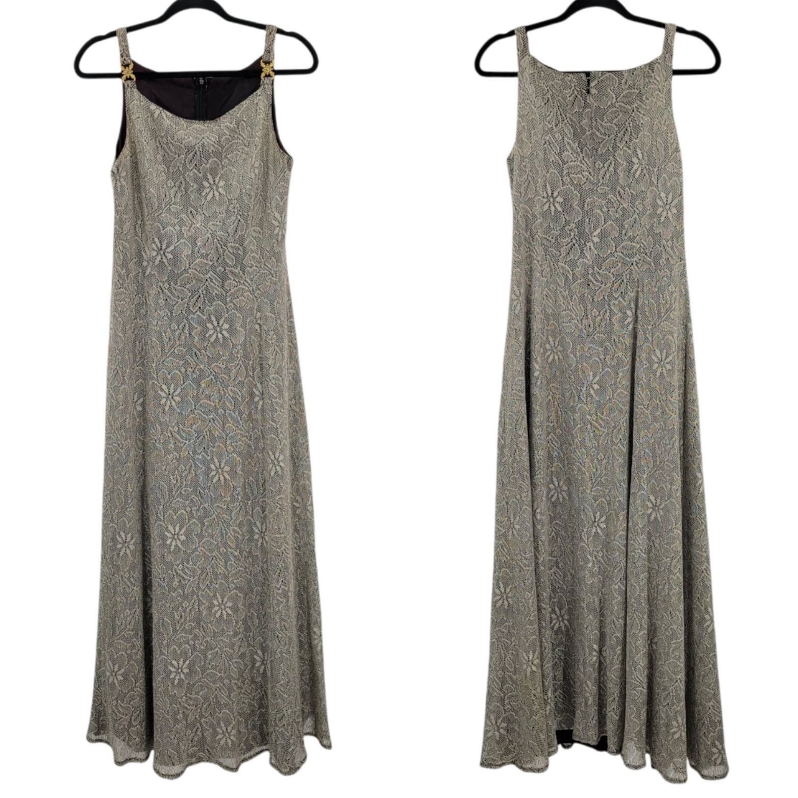 Vintage Vtg 80s Formal Gown Sz M Eggplant Metallic Lace Overlay Grun Size M / US 6-8 / IT 42-44 - 14 Thumbnail