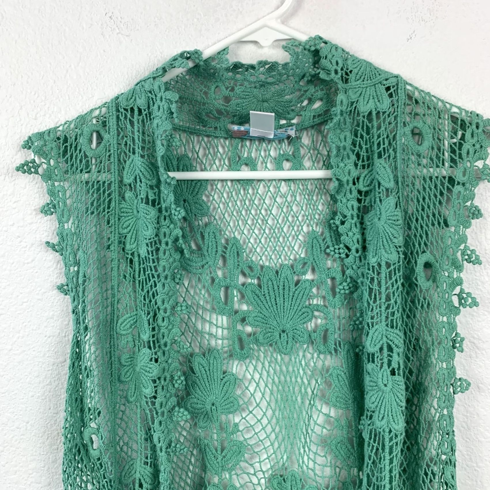 Pinko Pink Cadillac Open Front Vest Crochet Lace Cardigan Boho Women XL Green Casual Beach Festival 100 Cotton Women Bohemian Beach Festival 90s? Size US XL / EU 56 / 4 - 3 Thumbnail
