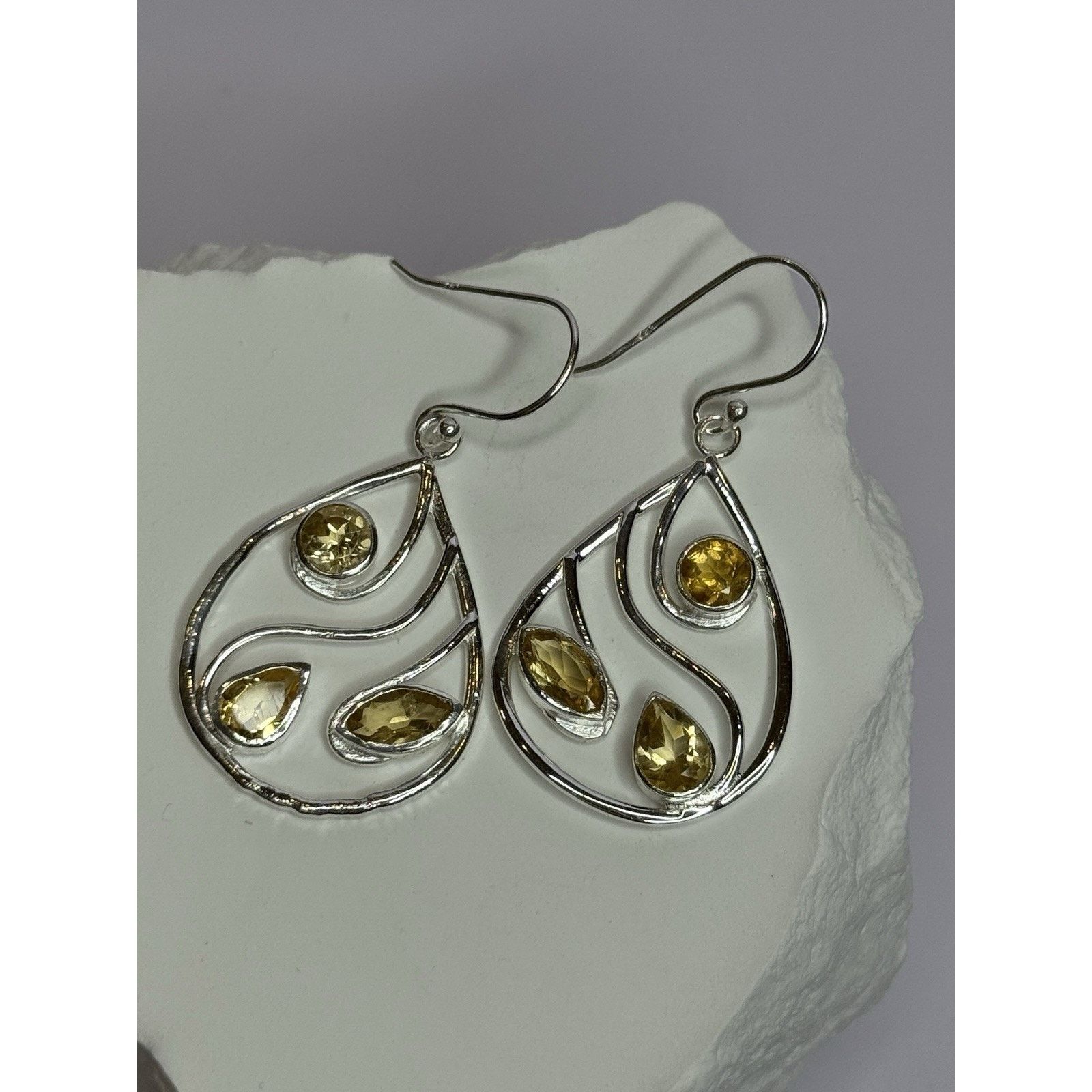 Jewelry 925 Sterling Silver Citrine Earrings Length 1.8 Inch, Women's