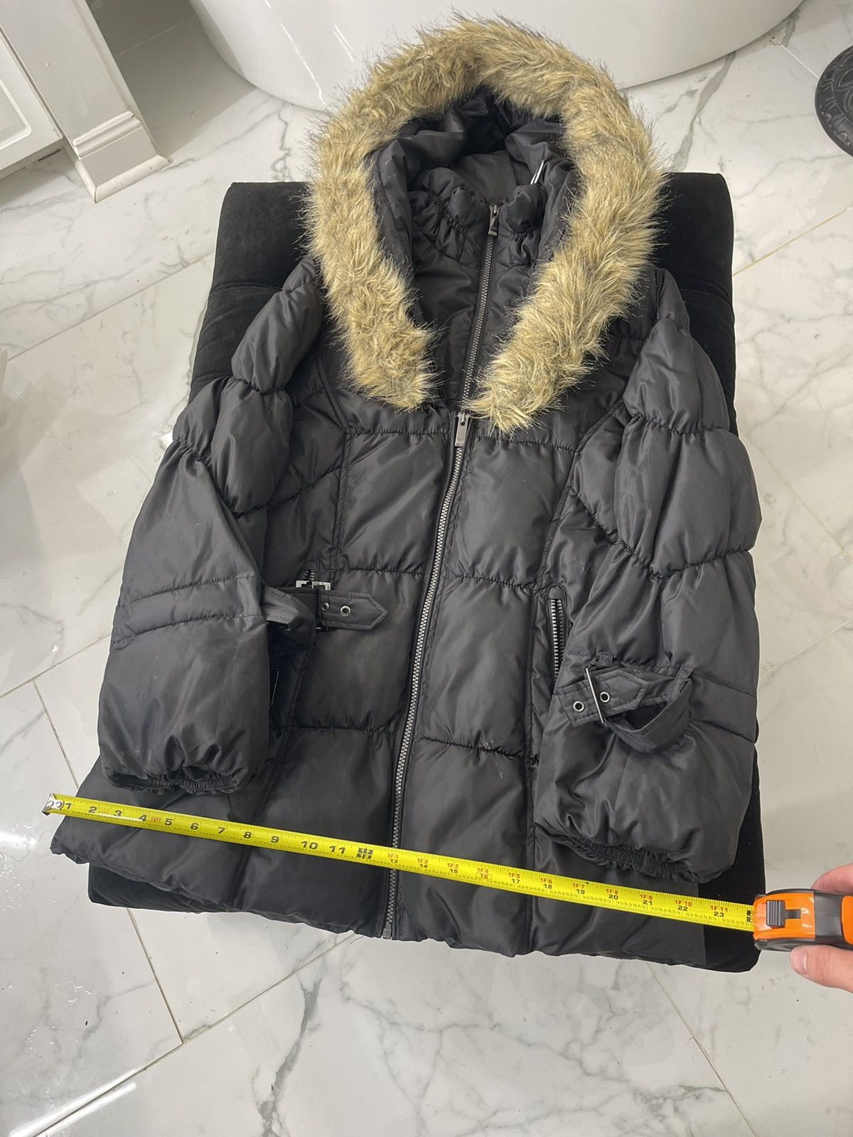 Other Black Puffer Coat W/ Faux Fur Size L / US 10 / IT 46 - 2 Thumbnail