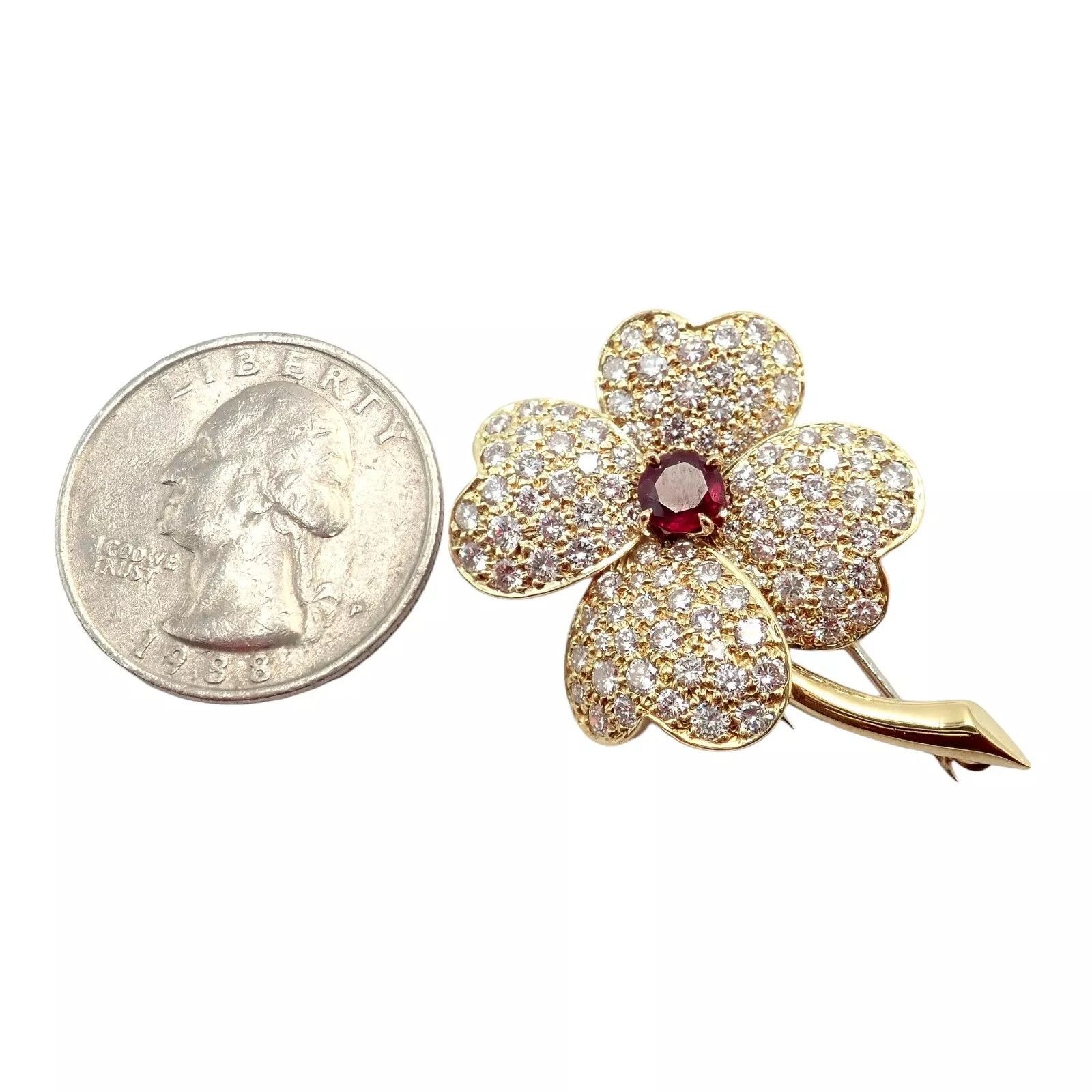 Van Cleef & Arpels 18k Yellow Gold Diamond Ruby Brooch Pendant Size ONE SIZE - 5 Thumbnail