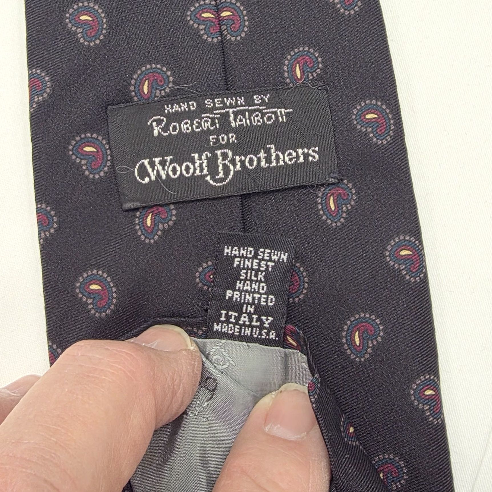 Robert Talbott VINTAGE Robert Talbott Silk Tie Mens Black Paisley Hand Painted Necktie Stylish Classic Size ONE SIZE - 3 Thumbnail