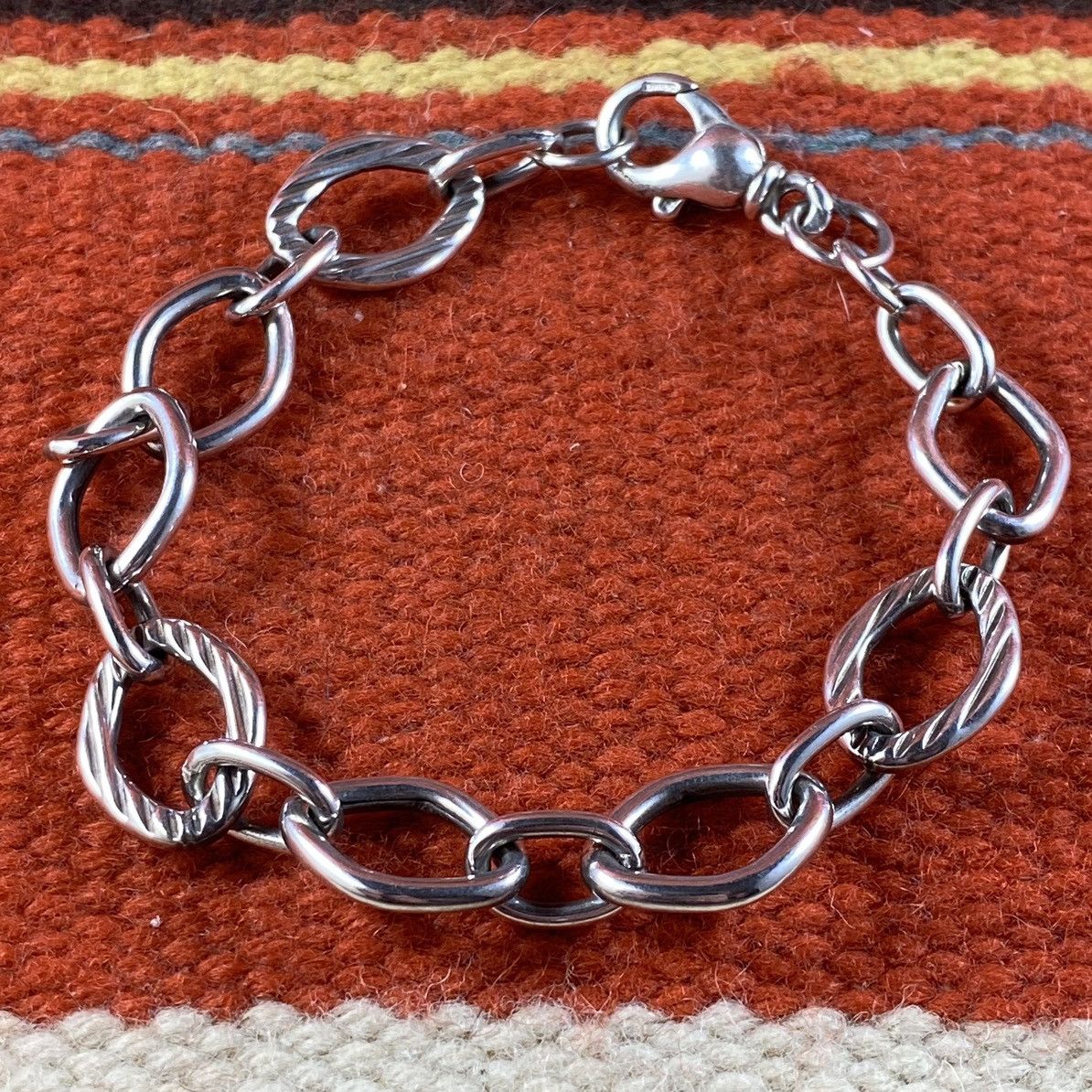 Vintage Vtg Italian Sterling Silver Chunky Oval Link Chain Bracelet Size ONE SIZE - 1 Thumbnail